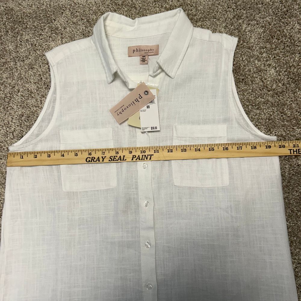 Philosophy Linen Blend Sleeveless Shirt Collared Dress Women Size Medium White - Picture 3 of 9